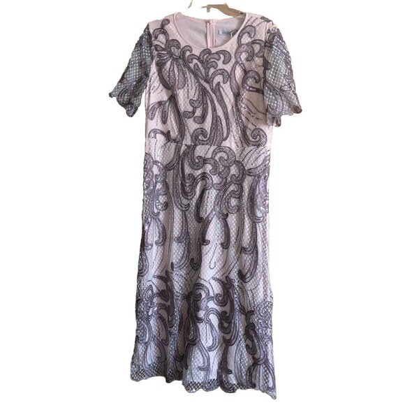 Kunling Sequin Lined Short Sleeve Rose Mauve Dress Size 16 NWT - Picture 1 of 12